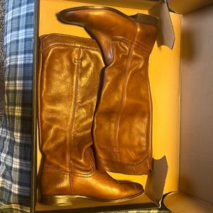 Brown Frye leather cowboy boots, worn twice